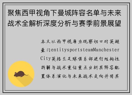 聚焦西甲视角下曼城阵容名单与未来战术全解析深度分析与赛季前景展望研究